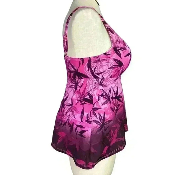 SwimsuitsForAll Women 12 Floral Padded Tankini Swim Top Pink Purple Ombre - Picture 4 of 12